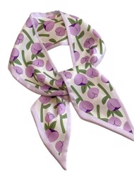 Satin Tørklæde/Pyntet Tørklæde - Ivory med lilla tulipaner 🌷
