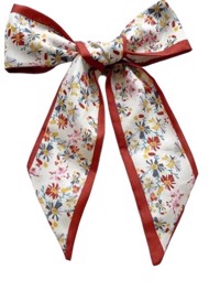 Satin Tørklæde/Pyntet Tørklæde - Ivory med flora brændt orange/gul/teal