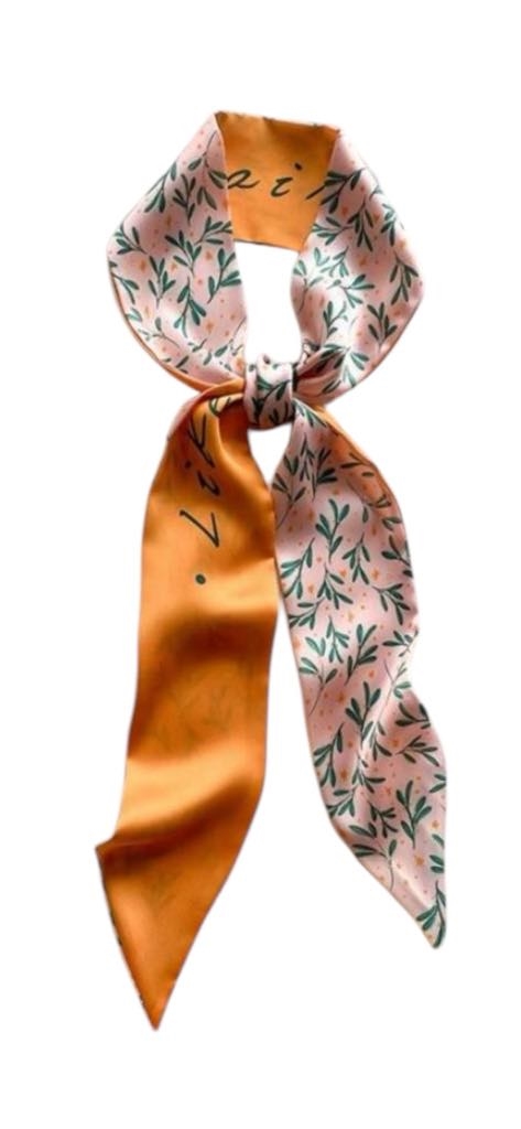 Pyntetørklæde – orange/rosa med blomstermønster