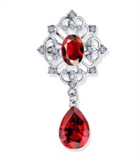Broche - diamant dråbe, rød
