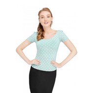 Bluse: Gina, lyseblå - sød bluse med polka prikker og sød lukning på ryggen