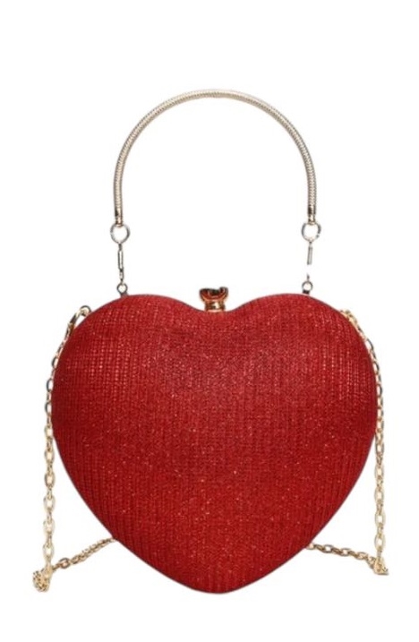 Cocktailtaske/cluch - Miss red heart, rød hjertetaske med glitter