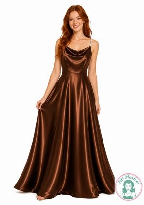 Elegant satin selskabskjole med perle detaljer - Miss Elowen - Kobber
