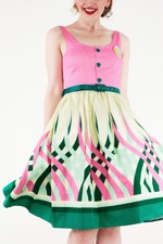 50´er kjole - Miss Sabrina - Sød kjole i skønne farver; Pink/grøn og lysegul