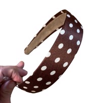 Satinhårbøjle: bred - brun med polka prikker