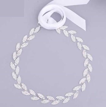 krystalbælte med silkebånd, blade - flere farver