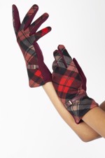 Feminine handsker, Mabel, rød; Søde handsker med tern og lille rem