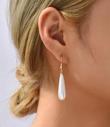 Øreringe - hængeøreringe med perle, hvid💎