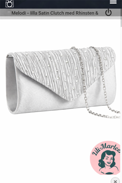 Melodi – sølv Satin Clutch med Rhinsten & Sølvrem en 