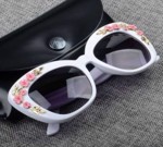 Cateye solbriller - deluxe - hvide med blomster guld/lyserød