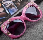 Cateye solbriller - deluxe - pink med blomster guld/lyserød