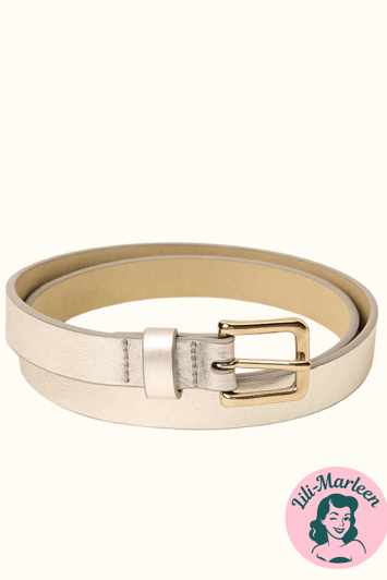 Smalt læder bælte, sølv