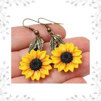 Øreringe -  hængeøreringe - "solsikker med blade"