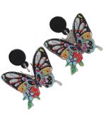 ØRERINGE - Store sommerfugle, sort med farver 