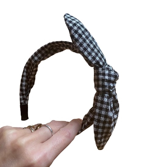 Hårbøjle med sløjfe - sort/hvid tern