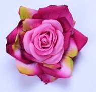 Stofrose, deluxe rød/pink rose på Hårklips/brochepin 