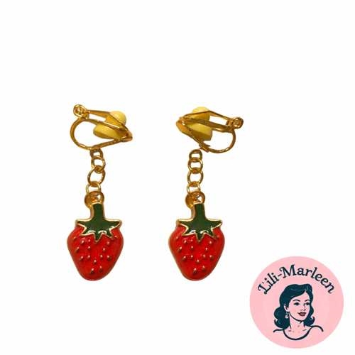 Clips øreringe jordbær 1,5 cm – uden huller i ørerne | Miss Strawberry