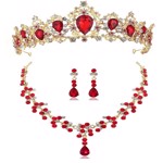 Diadem/tiara med smykkesæt - Annabel, rød