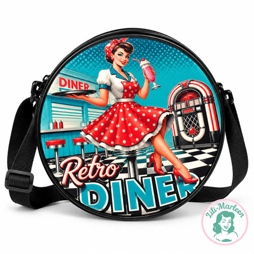 Miss Vintage diner - rund taske / rygsæk 25 cm. 