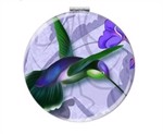 Taskespejl; kolibri, lilla - sødt lille makeup spejl til tasken 