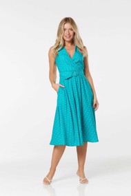 50´er kjole - Tayla: mint/teal kjole med polka prikker 