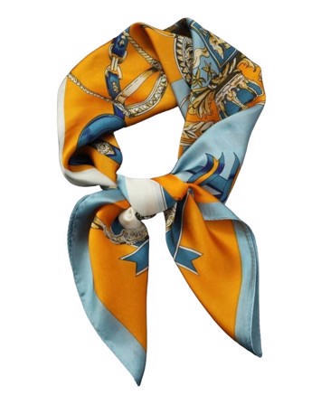 Tørklæde til håret eller hals, blå/orange - ekstra stort