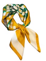 Vintage tørklæde til håret eller hals med gul/grøn klokkeblomster