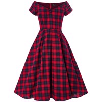 Miss Lily Red Tartan– Smuk rød/navy ternet kjole 