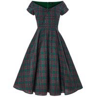 Miss Lily Green Tartan– Smuk grøn/rød ternet kjole 