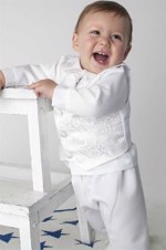 Baby jakkesæt: Lille Valter, hvid - dåbs jakkesæt eller lille brudesvend i 4 dele  