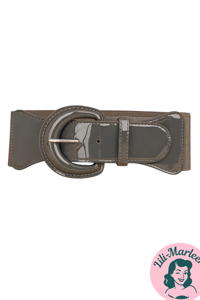 Bredt elastisk lakbælte, mørk grå 