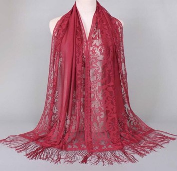 Sjal - Fint vintageinspireret sjal, vinrødt