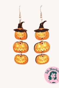 Hængeøreringe -  Grinende græskar på række