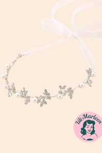 Blomsterkrans med blomster, sten og perler, sølv