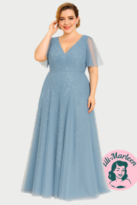 Lang gallakjole - Evita, støvet blå