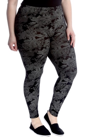 Leggings: Rosa; søde sorte leggings med rosenmønster str. 42 - 60